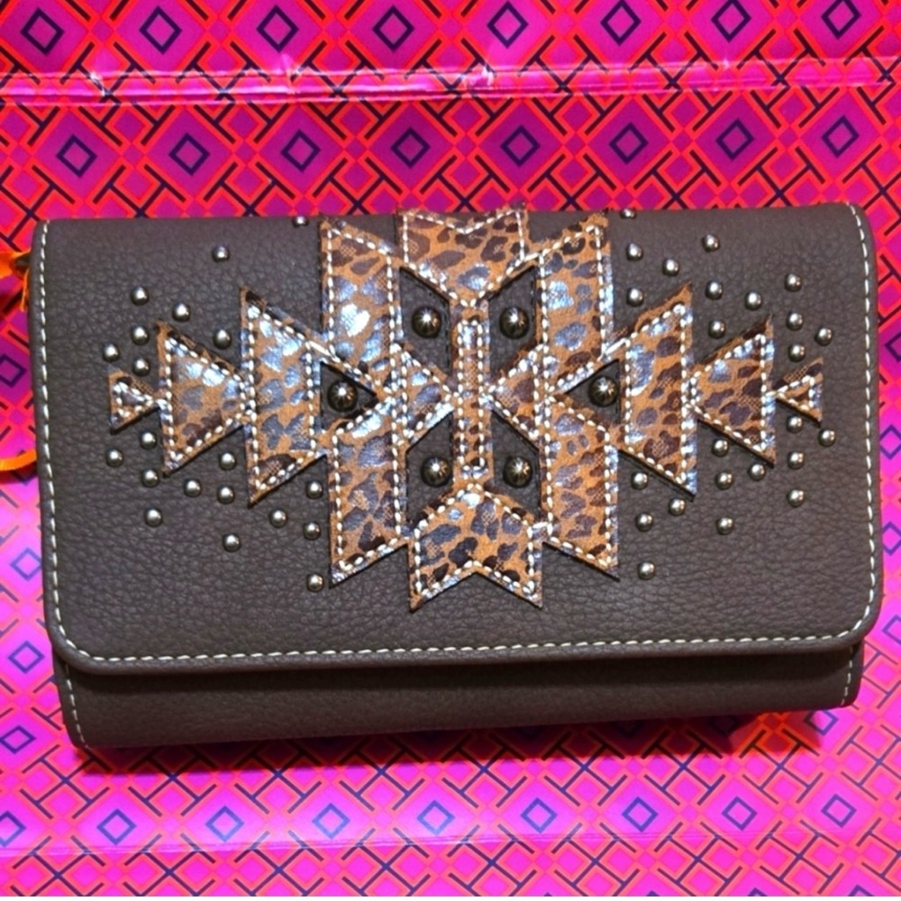 American Bling By Montana West Brown & Leopard Print Convertible Crossbody NWT
